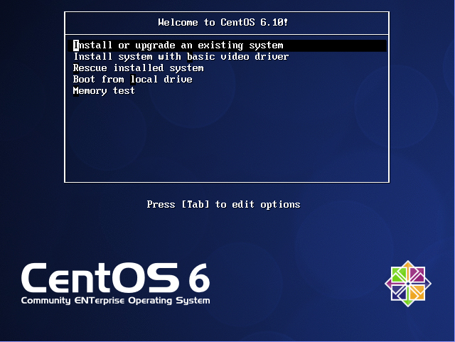 CentOS 6.10 インストール選択画面
